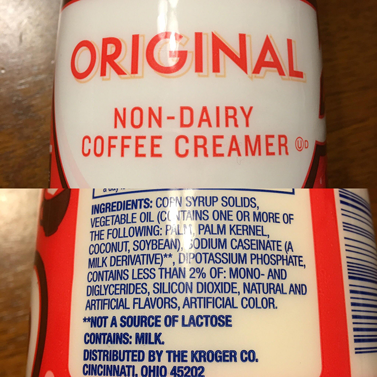 non dairy creamer contains milk